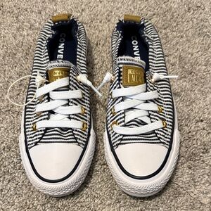 Converse Striped Navy and White Low Top Sneakers